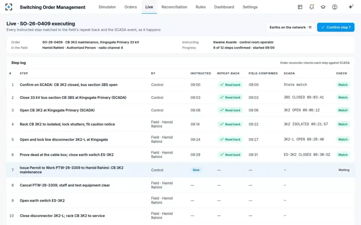 Switching Order Management — Live execution
