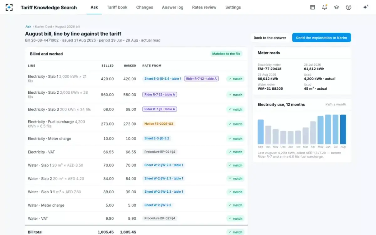 Tariff Knowledge Search — Check against the bill