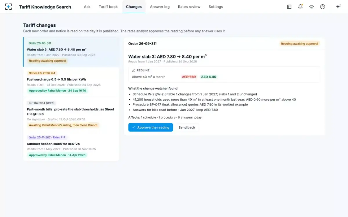 Tariff Knowledge Search — Tariff changes