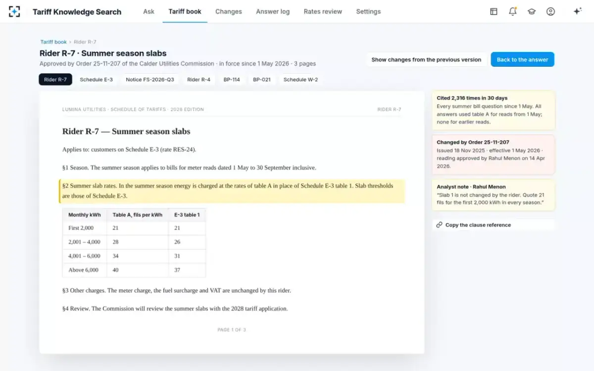 Tariff Knowledge Search — The clause behind the rate
