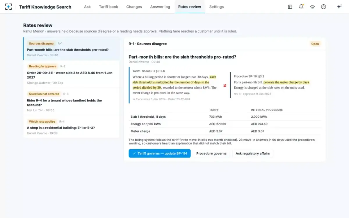 Tariff Knowledge Search — Rates review