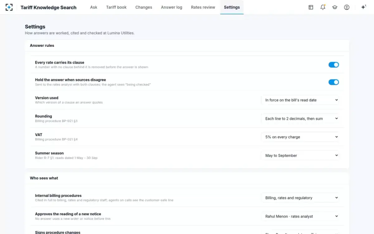 Tariff Knowledge Search — Your rules