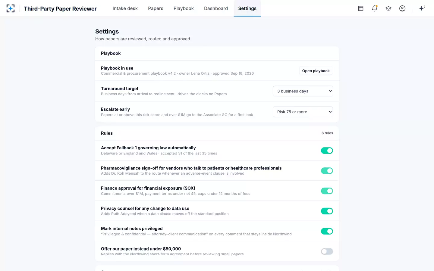 Third-Party Paper Playbook Reviewer — Settings