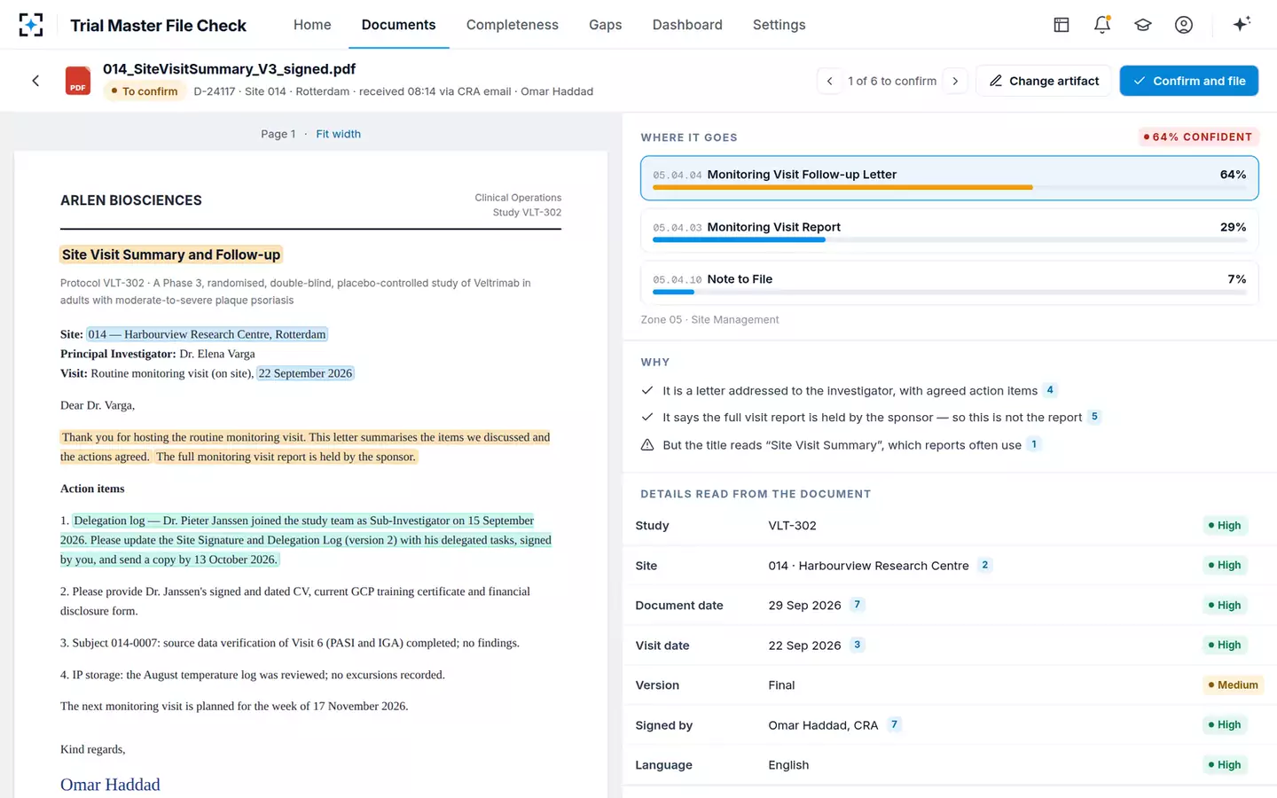 Trial Master File Check — Document review