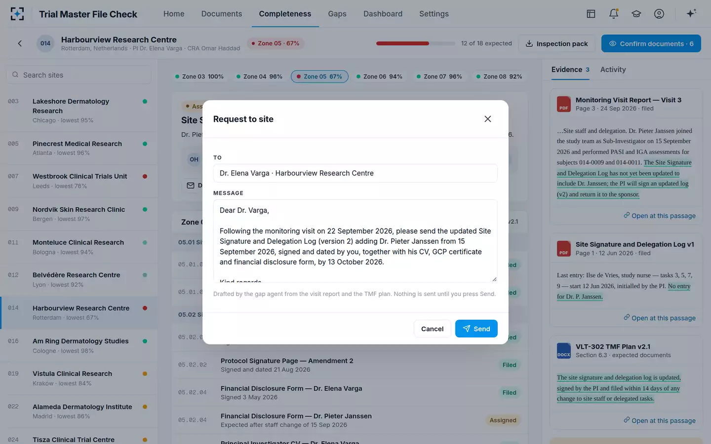Trial Master File Check — Request to site