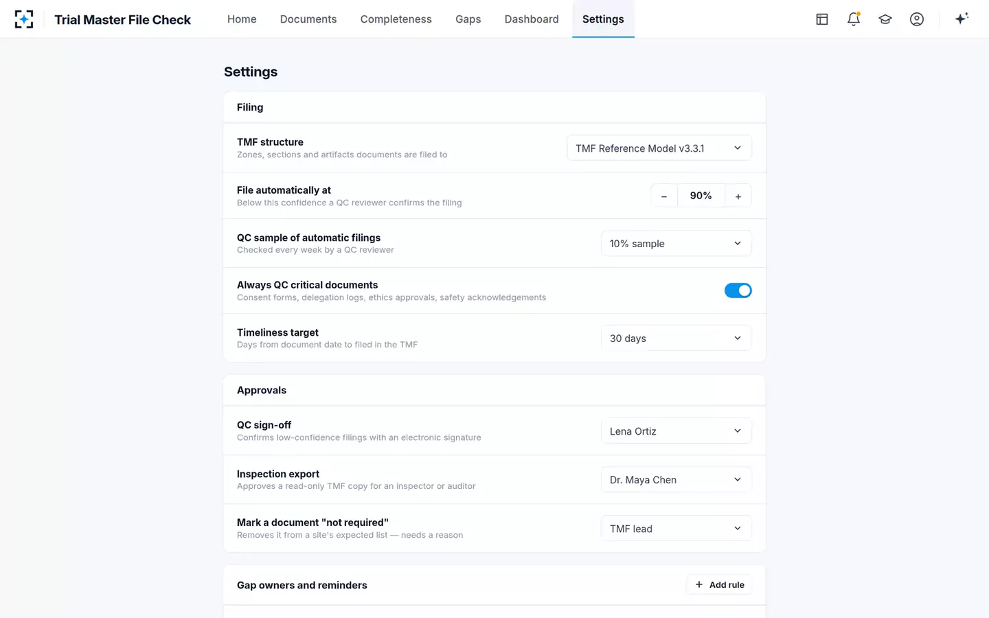 Trial Master File Check — Your filing rules