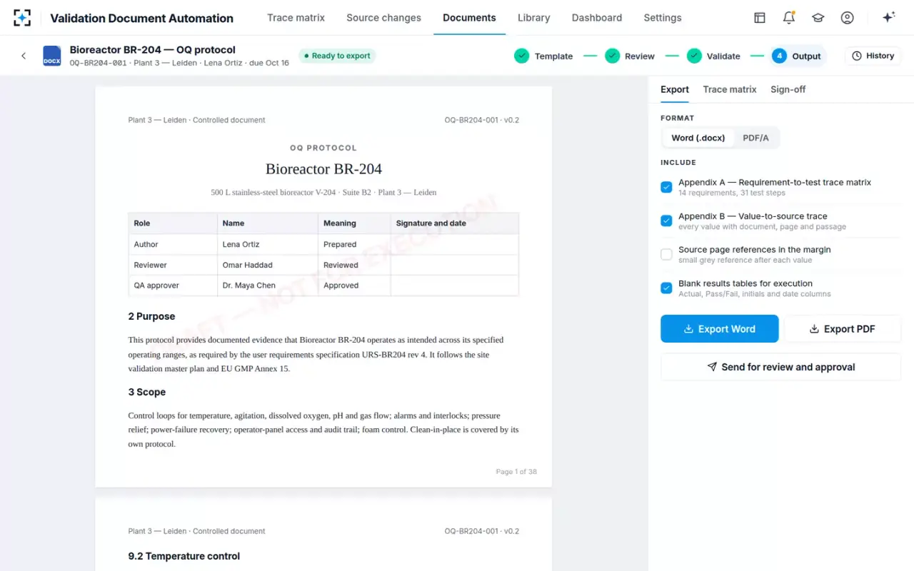 Validation Document Automation — Export