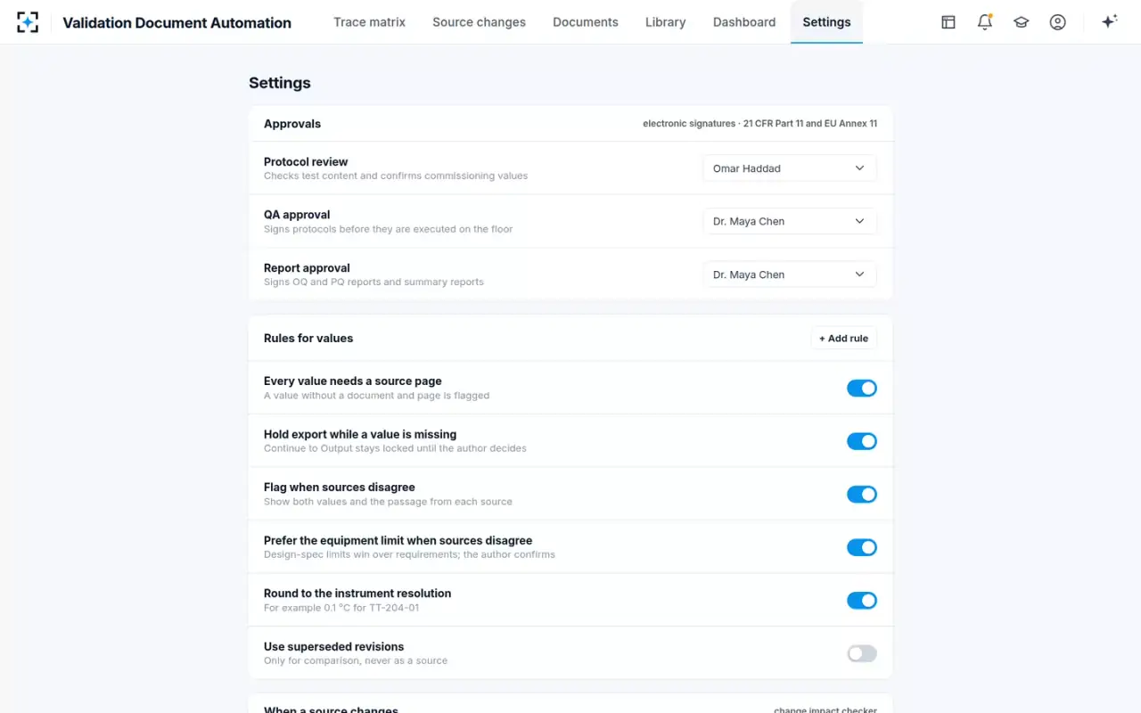 Validation Document Automation — Your rules