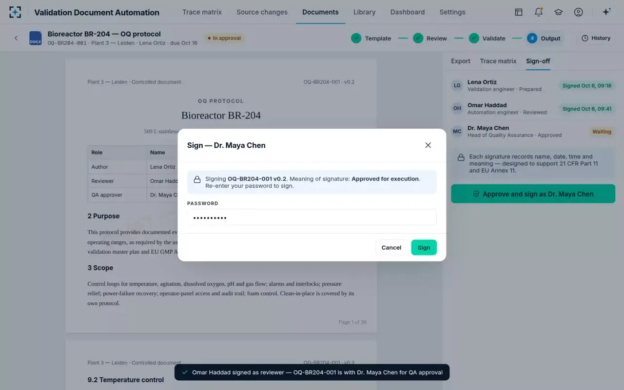 Validation Document Automation — Sign-off