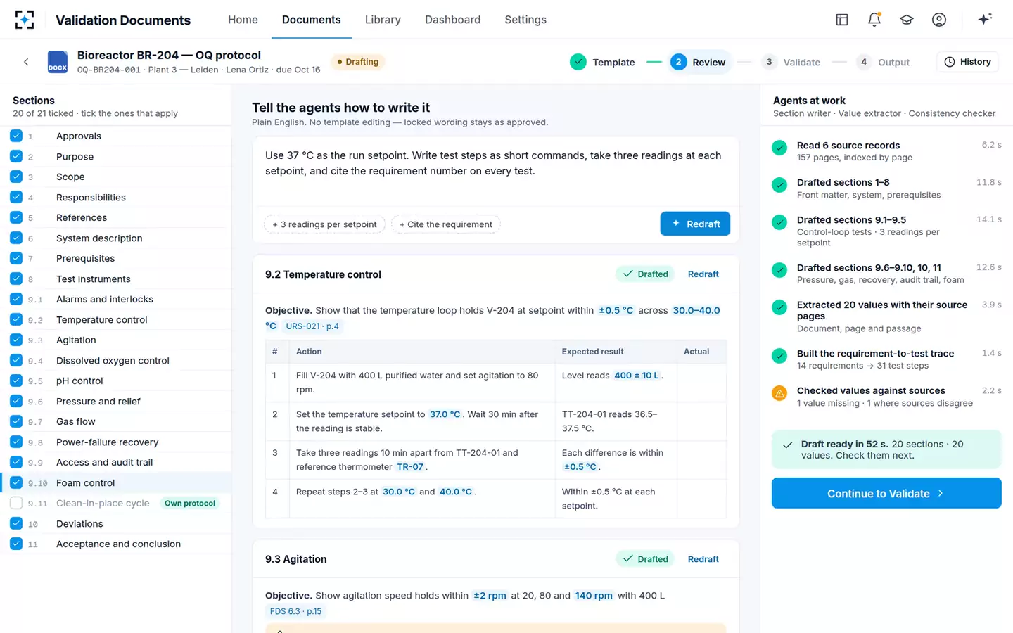 Validation Document Generator — Sections drafted