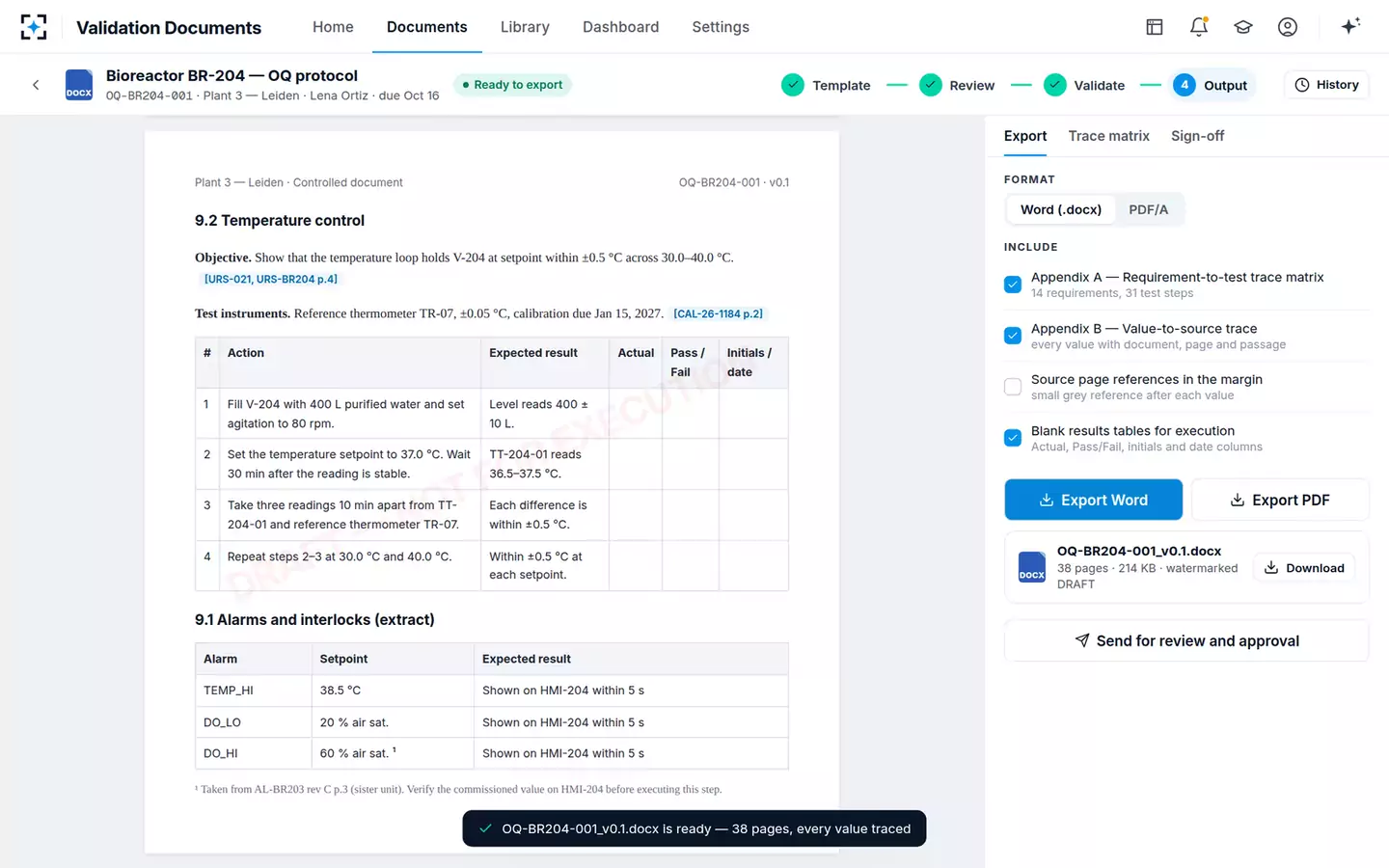 Validation Document Generator — Word and PDF