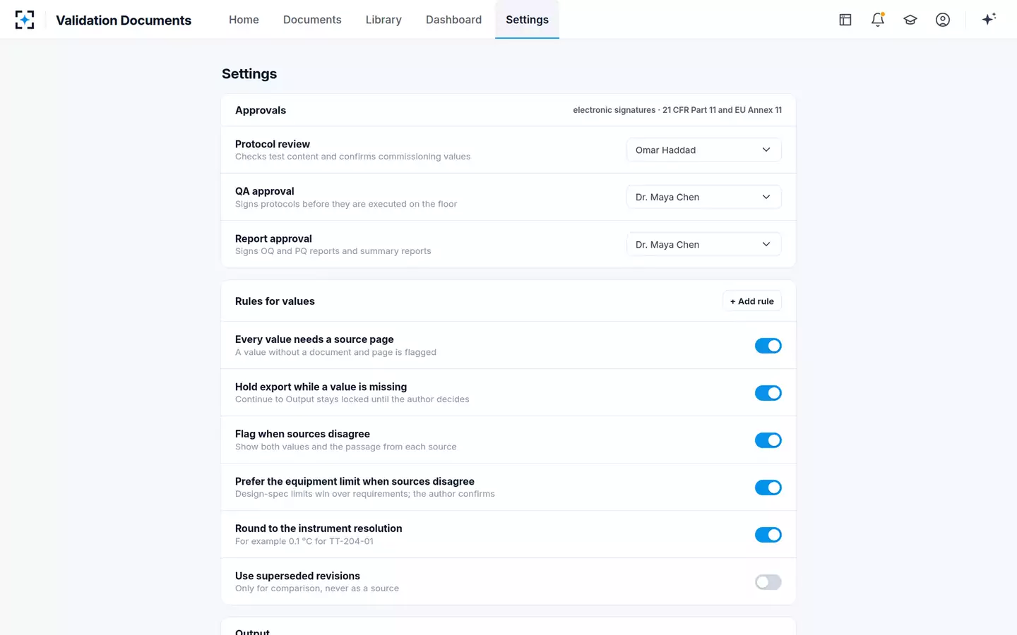 Validation Document Generator — Your site’s rules