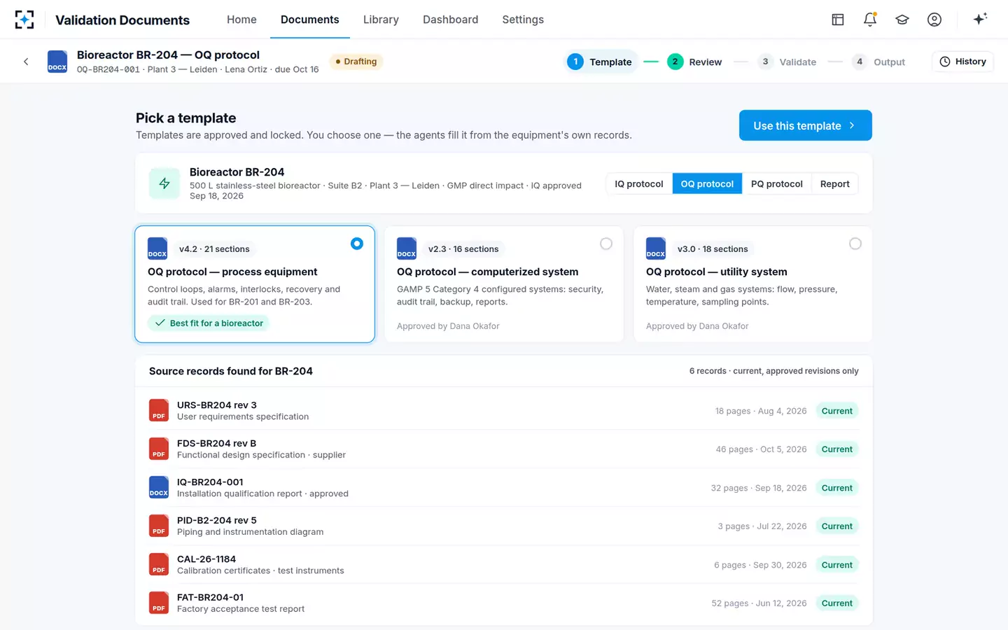 Validation Document Generator — Pick a template