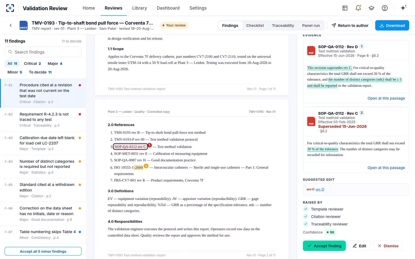 Validation Review Panel — Accept, edit or dismiss