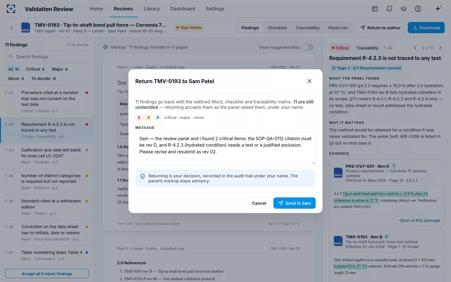 Validation Review Panel — Return to author
